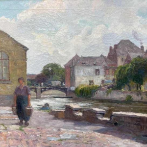 Jean-Baptiste Scoriel Landschap langs de Samber - Namen ? hst 50x70 cm