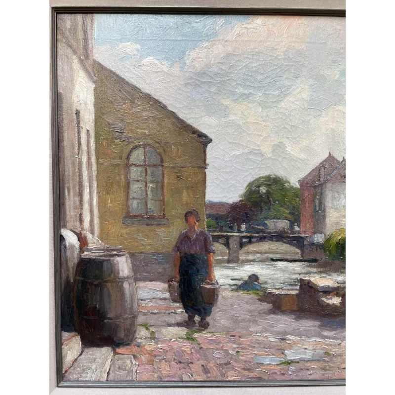 Jean-Baptiste Scoriel « Paysage de bord de Sambre - Namur ? » hst 50x70 cm