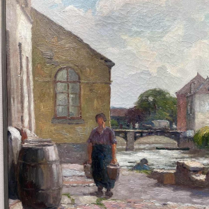 Jean-Baptiste Scoriel Landschap langs de Samber - Namen ? hst 50x70 cm