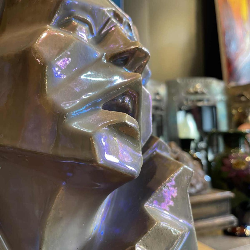 ANGELO HECQ for HELMAN ‘Pierrot’ cubist sculpture, iridescent stoneware 1932