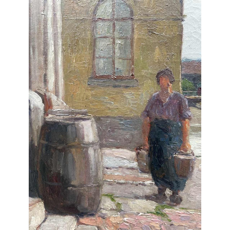 Jean-Baptiste Scoriel « Paysage de bord de Sambre - Namur ? » hst 50x70 cm