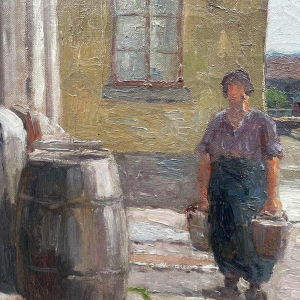 Jean-Baptiste Scoriel Landschap langs de Samber - Namen ? hst 50x70 cm