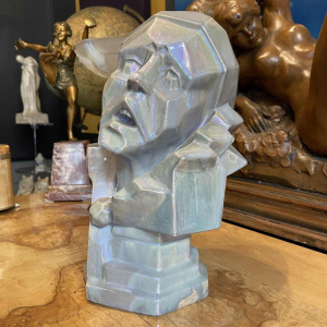ANGELO HECQ pour HELMAN "Pierrot" sculpture cubiste, céramique grès irisé 1932