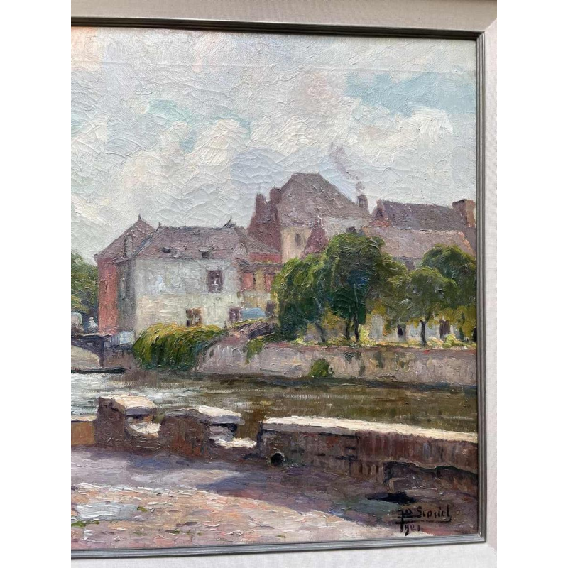 Jean-Baptiste Scoriel Landscape along the Sambre - Namur ? hst 50x70 cm
