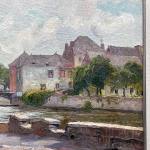Jean-Baptiste Scoriel Landscape along the Sambre - Namur ? hst 50x70 cm