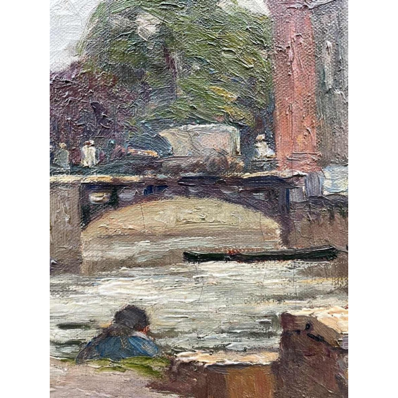 Jean-Baptiste Scoriel Landscape along the Sambre - Namur ? hst 50x70 cm