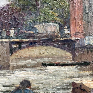 Jean-Baptiste Scoriel « Paysage de bord de Sambre - Namur ? » hst 50x70 cm