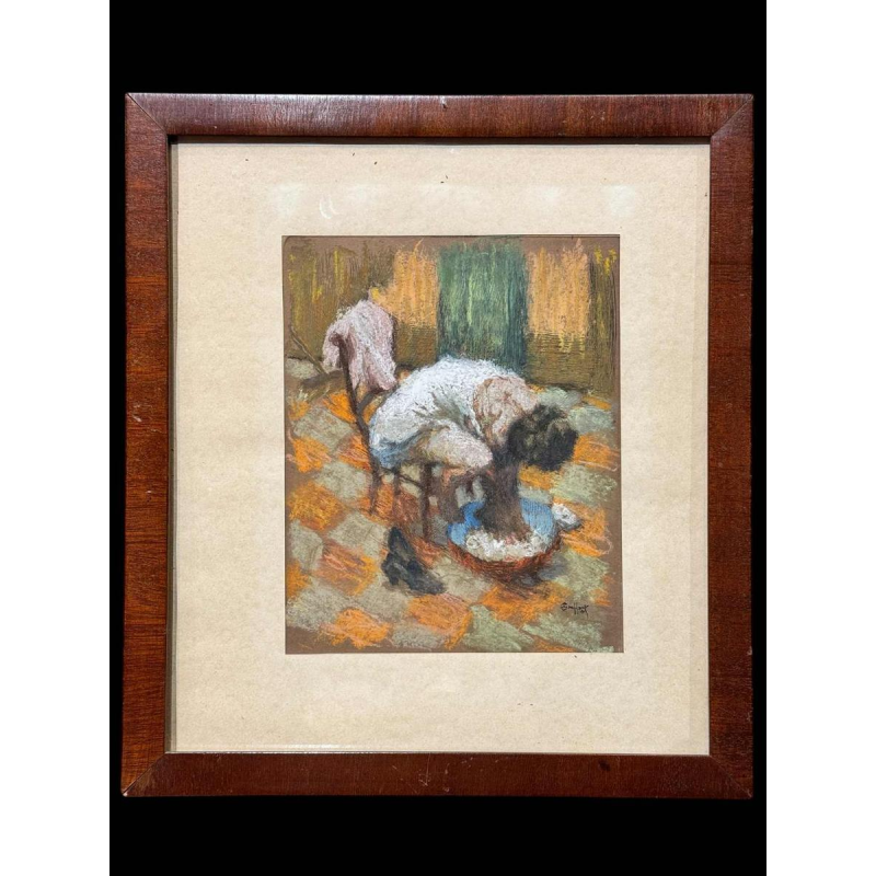 Charles GRAFFART « La toilette des pieds » tableau technique mixte sur papier