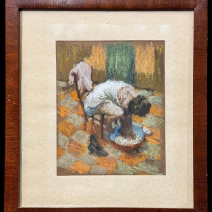 Charles GRAFFART “ La toilette des pieds ” schilderij gemengde techniek op papier