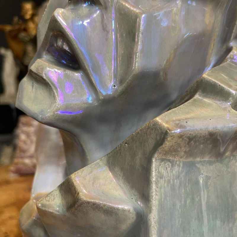 ANGELO HECQ pour HELMAN "Pierrot" sculpture cubiste, céramique grès irisé 1932