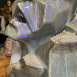 ANGELO HECQ pour HELMAN "Pierrot" sculpture cubiste, céramique grès irisé 1932