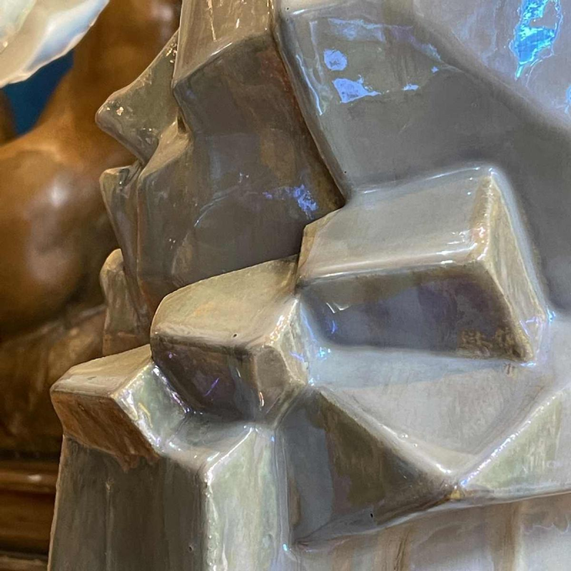 ANGELO HECQ for HELMAN ‘Pierrot’ cubist sculpture, iridescent stoneware 1932