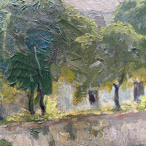 Jean-Baptiste Scoriel Landscape along the Sambre - Namur ? hst 50x70 cm