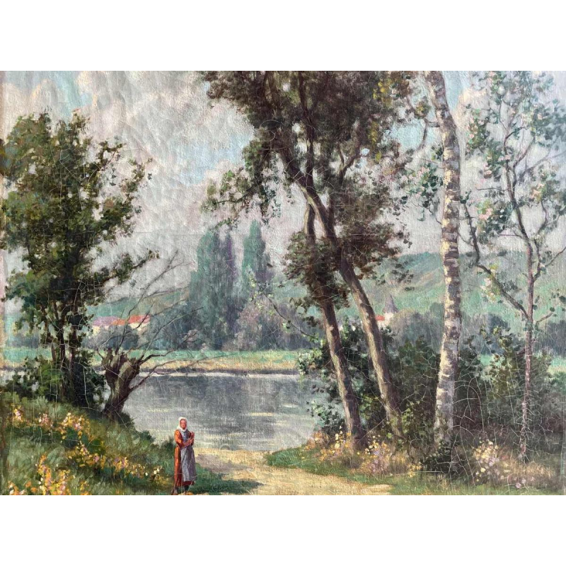 Albert DANDOY (1885-1977): paysage mosan animé et impressionniste de 1915