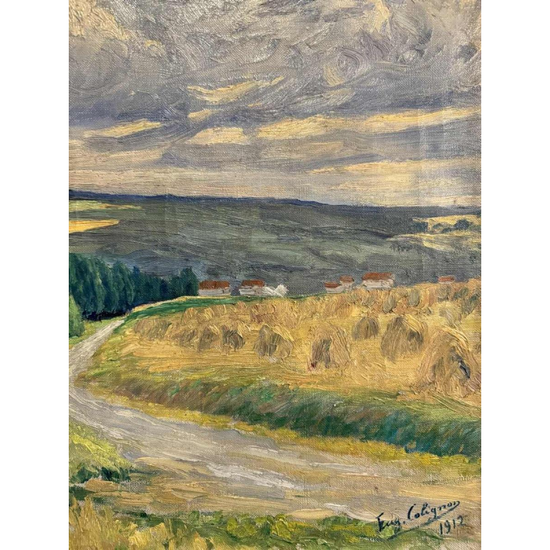 Eugène COLIGNON « paysage champêtre en namurois » peinture huile sur toile