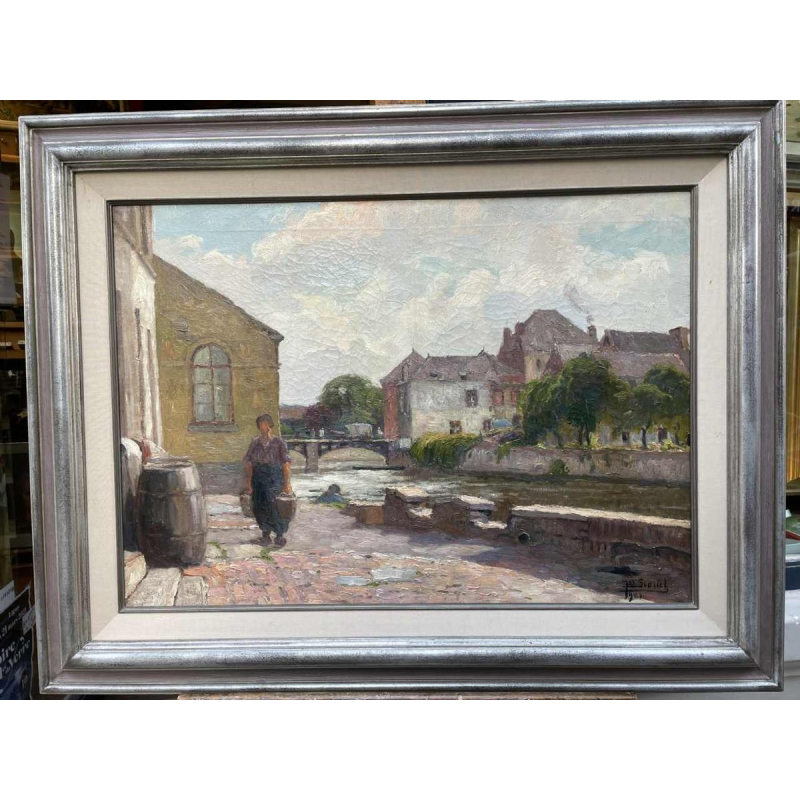 Jean-Baptiste Scoriel Landschap langs de Samber - Namen ? hst 50x70 cm
