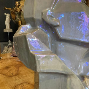 ANGELO HECQ pour HELMAN "Pierrot" sculpture cubiste, céramique grès irisé 1932