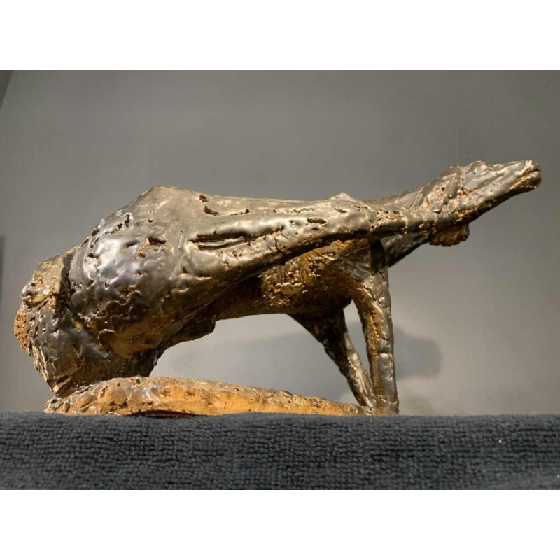 MARIO PERUGGINI, Sculpture animalière Chien, Grès émaillé, Pièce Unique