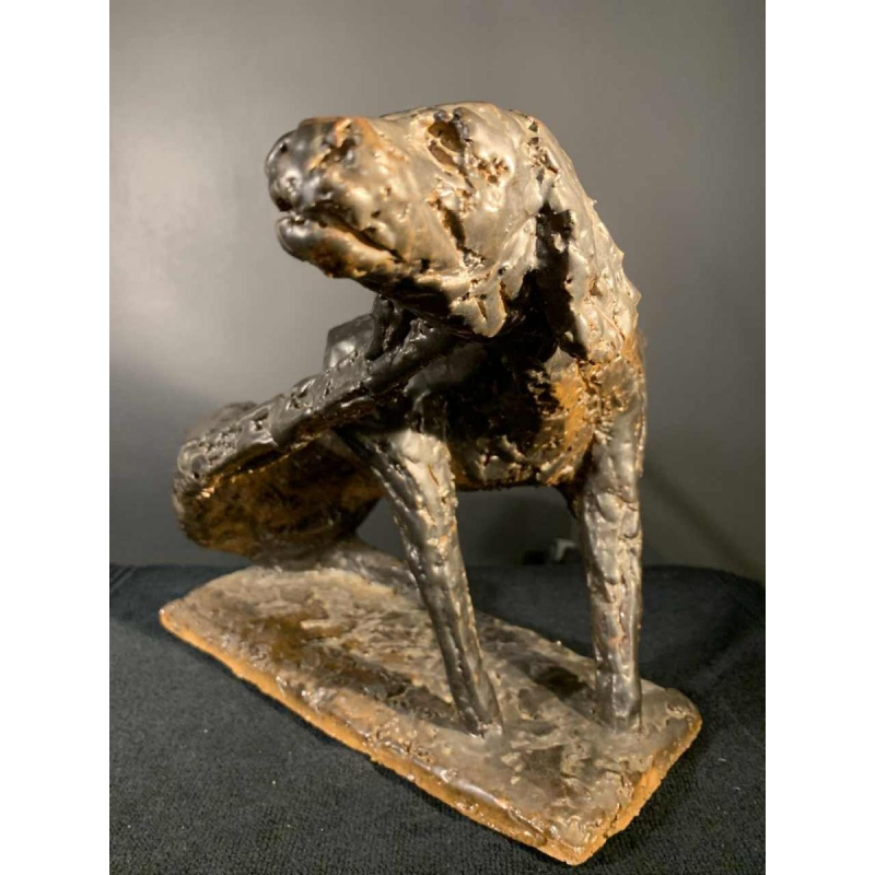 MARIO PERUGGINI, Glazed Stoneware Dog animal sculpture, Unique Piece, 1960s
