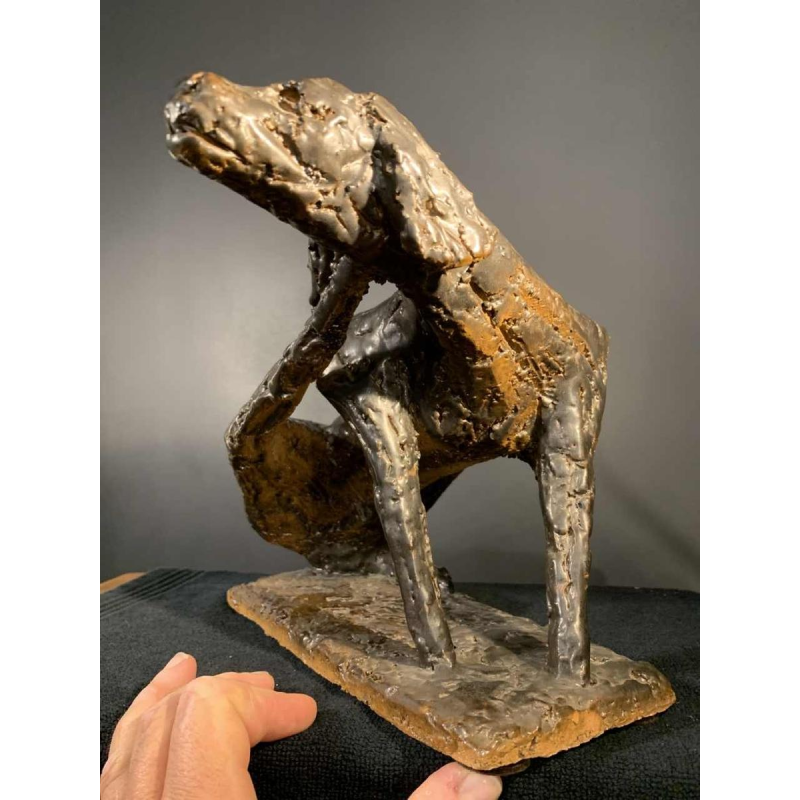 MARIO PERUGGINI, Glazed Stoneware Dog animal sculpture, Unique Piece, 1960s