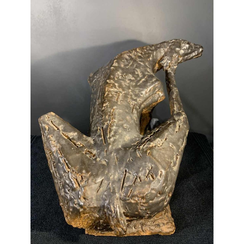 MARIO PERUGGINI, Sculpture animalière Chien, Grès émaillé, Pièce Unique