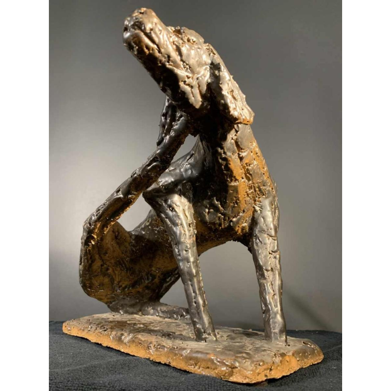 MARIO PERUGGINI, Geglazuurd Steengoed Dierlijke Hond, Sculptuur, Uniek Stuk