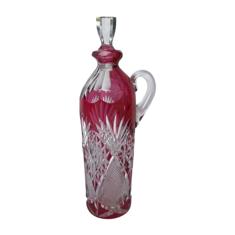 Val-Saint-Lambert, likeurfles / karaf, rood geslepen dubbel geslepen kristal, 1908