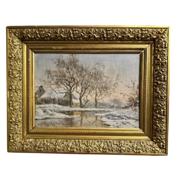 Auguste DANDOY "Winter Mosan landscape" painting oil on canvas