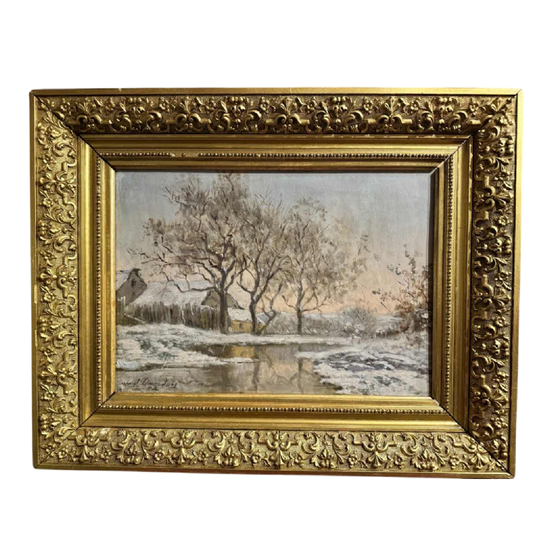 Auguste DANDOY « Paysage mosan sous la neige» peinture huile sur toile