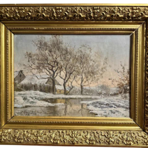 Auguste DANDOY "Winter Mosan landscape" painting oil on canvas