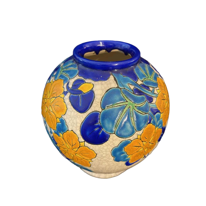 Boch Keramis, vase Art Déco émaillé cloisonné en céramique, atelier Charles Catteau D2762, 1930s
