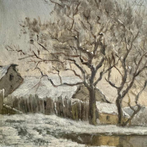 Auguste DANDOY "Winter Mosan landscape" painting oil on canvas