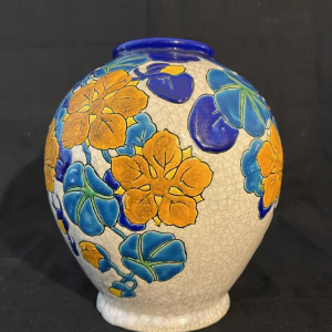 Boch Keramis, vase Art Déco émaillé cloisonné en céramique, atelier Charles Catteau D2762, 1930s