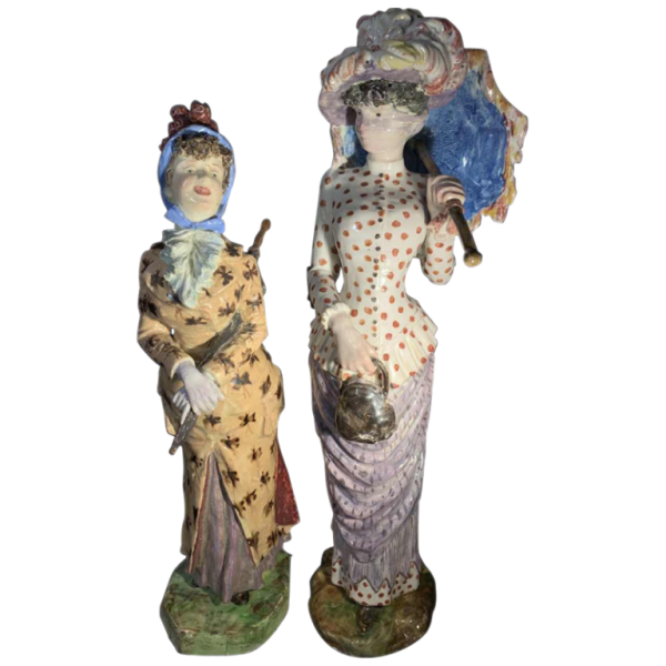 Cacciapuoti Fratelli, 2 impressionistische sculpturen van elegante vrouwen, 1881