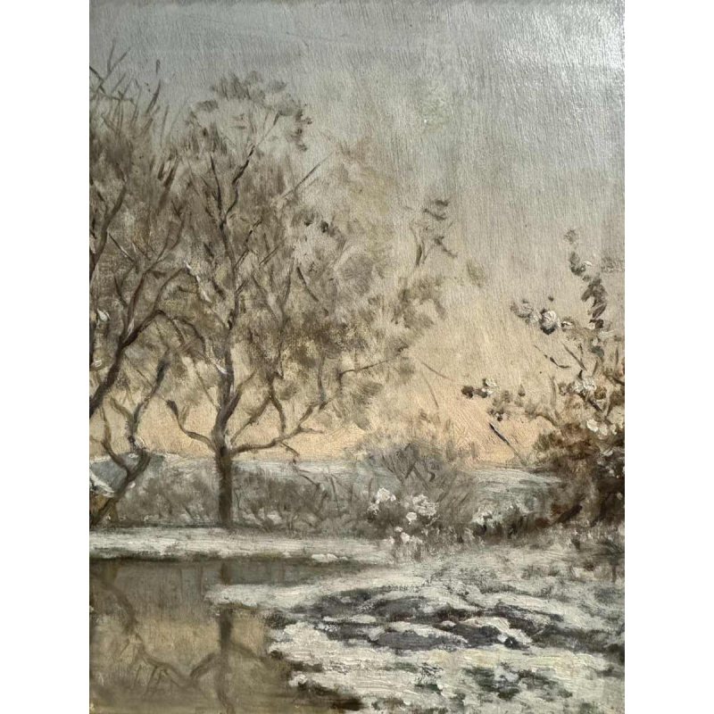 Auguste DANDOY « Paysage mosan sous la neige» peinture huile sur toile