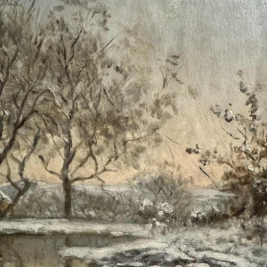 Auguste DANDOY "Winter Mosanlandschap" schilderij olieverf op doek