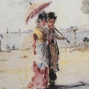 Cacciapuoti Fratelli, 2 sculptures impressionnistes de femmes élégantes, 1881