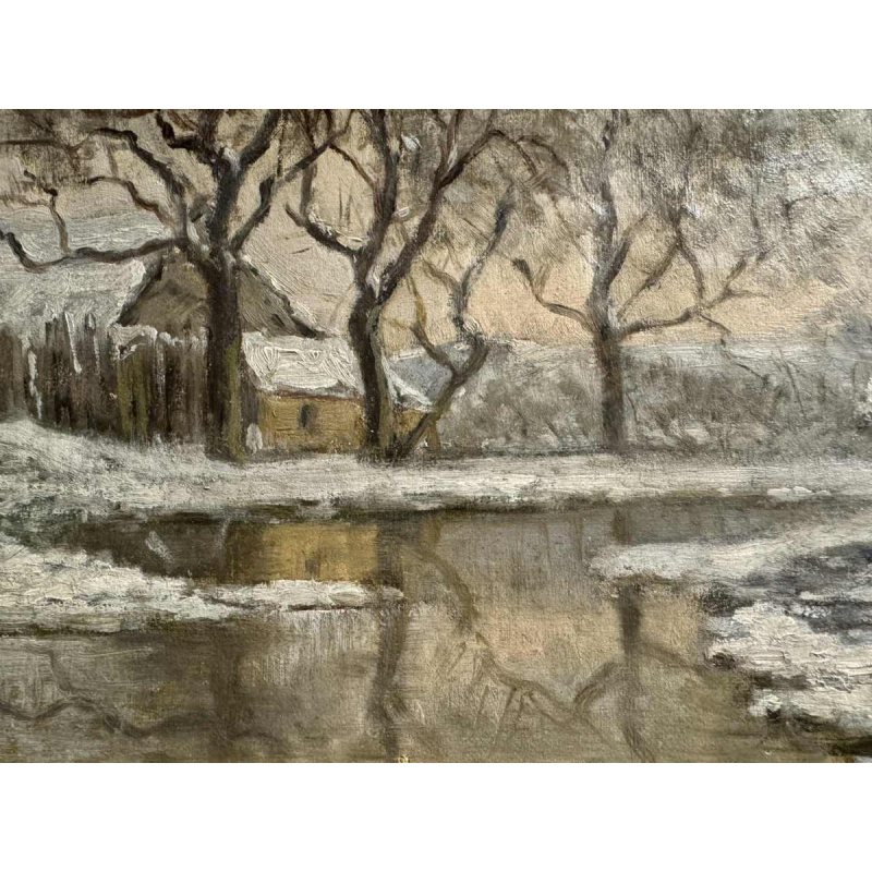 Auguste DANDOY "Winter Mosan landscape" painting oil on canvas