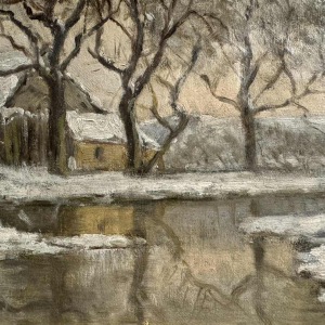Auguste DANDOY « Paysage mosan sous la neige» peinture huile sur toile