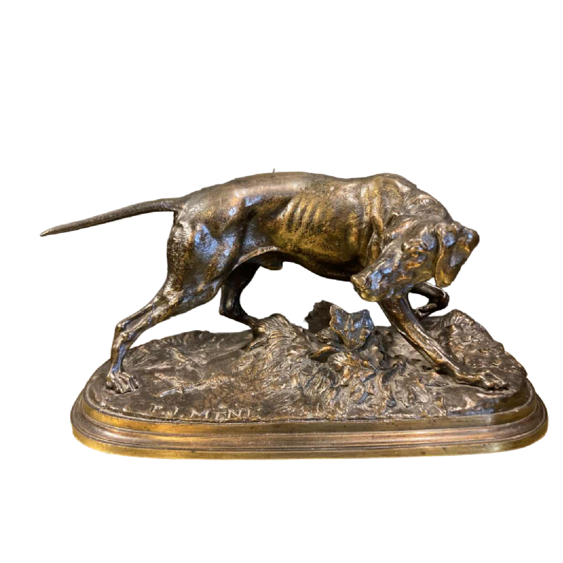 Pierre-Jules Mêne, Braque jachthond, bronzen dierenbeeld, 19e eeuw