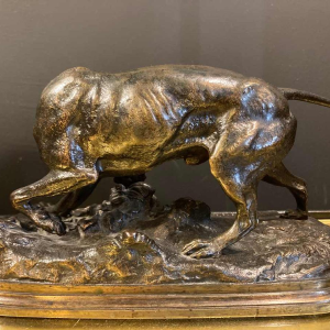 Pierre-Jules Mêne, Braque hunting dog, bronze animal sculpture, 19th century