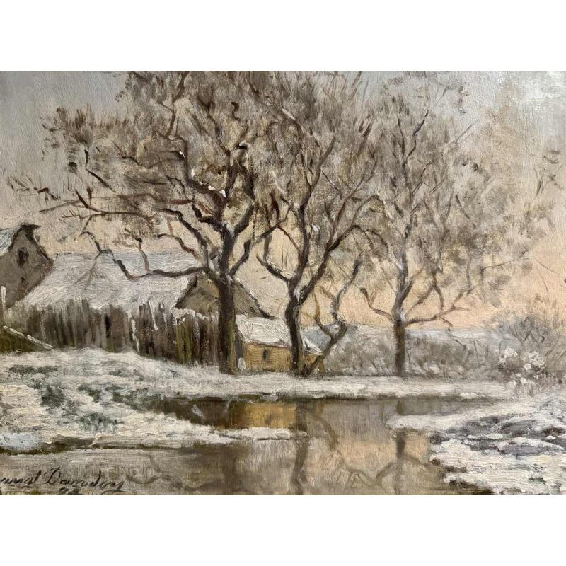 Auguste DANDOY "Winter Mosan landscape" painting oil on canvas