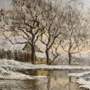 Auguste DANDOY "Winter Mosanlandschap" schilderij olieverf op doek
