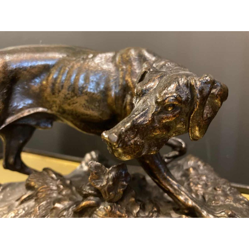 Pierre-Jules Mêne, Braque jachthond, bronzen dierenbeeld, 19e eeuw