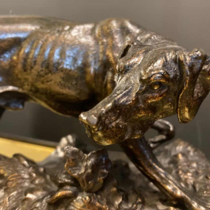 Pierre-Jules Mêne, Braque jachthond, bronzen dierenbeeld, 19e eeuw