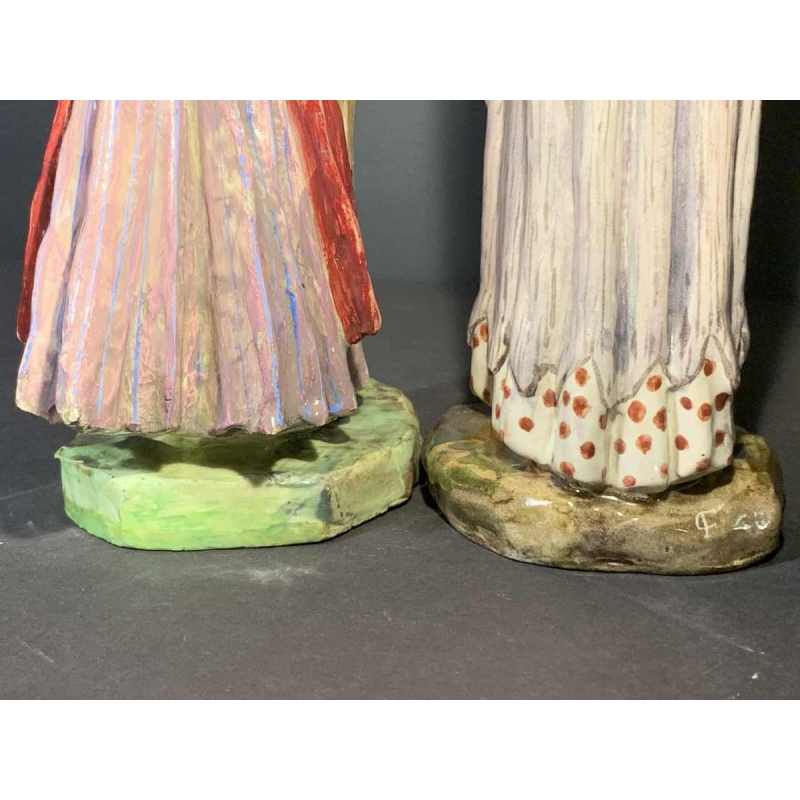 Cacciapuoti Fratelli, 2 sculptures impressionnistes de femmes élégantes, 1881