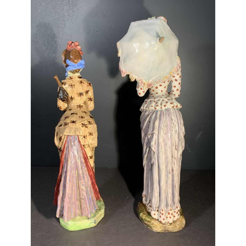 Cacciapuoti Fratelli, 2 impressionist sculptures of elegant women, 1881