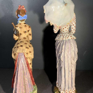 Cacciapuoti Fratelli, 2 impressionist sculptures of elegant women, 1881