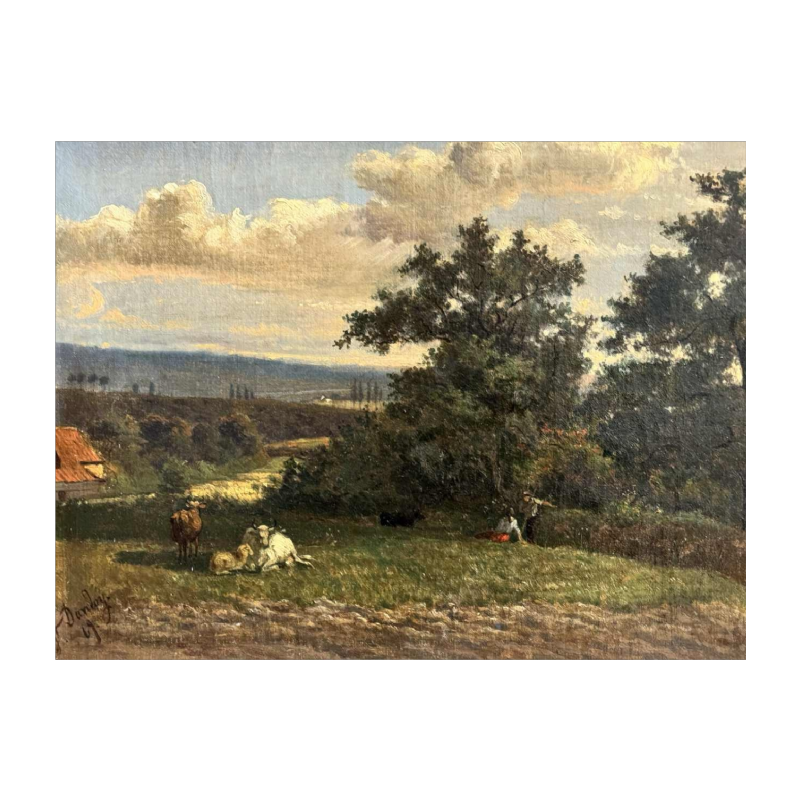 Auguste DANDOY « Paysage mosan animé » peinture huile sur toile