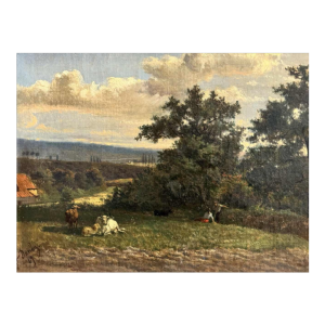 Auguste DANDOY "Bewegend Mosanlandschap" schilderij olieverf op doek